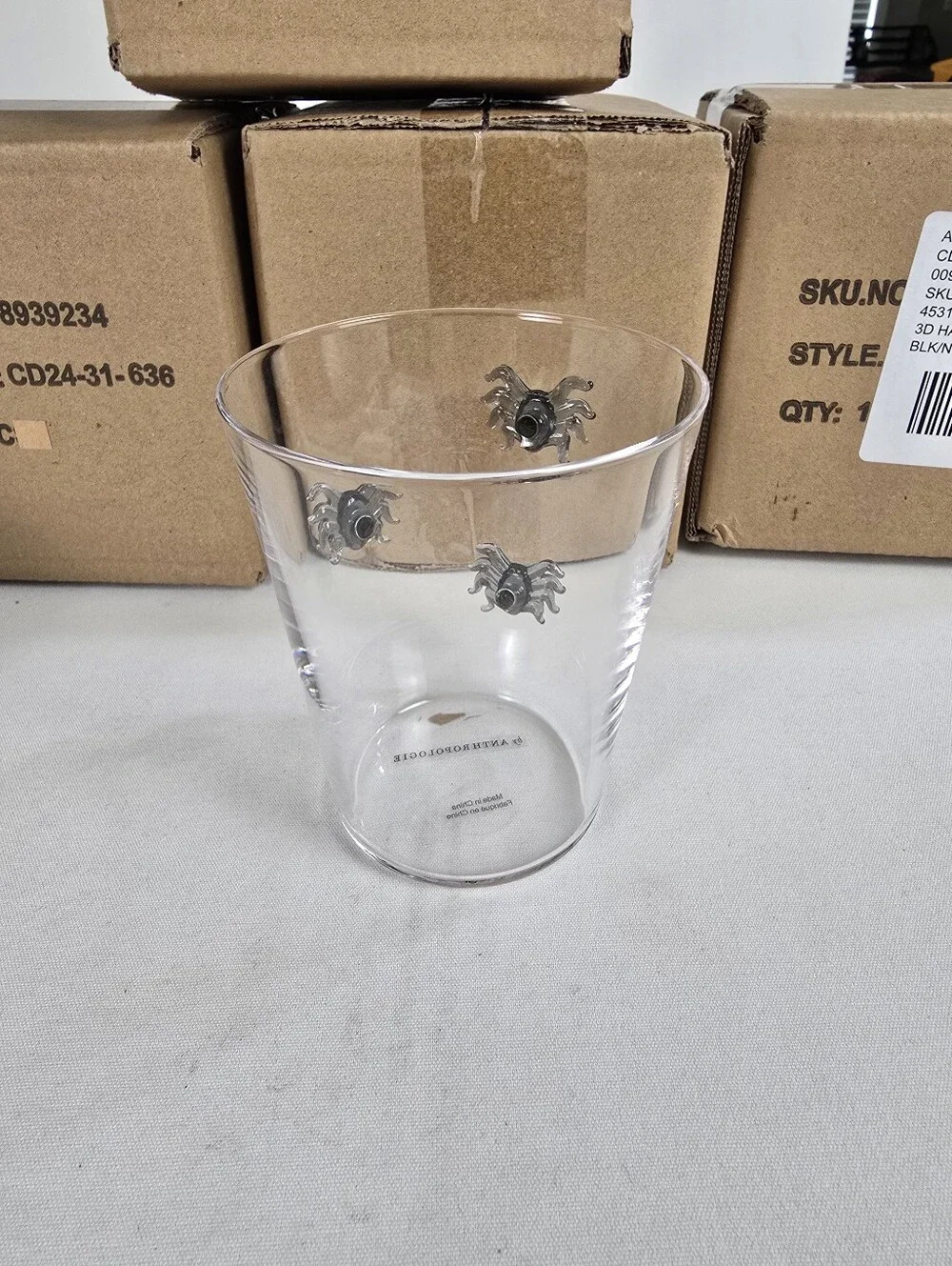 NWT Anthropologie 3D Spider Halloween Glass Barware Juice Glass Party